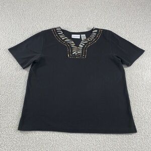 Black womans Short Sleeve Top with Zebra Trim medium